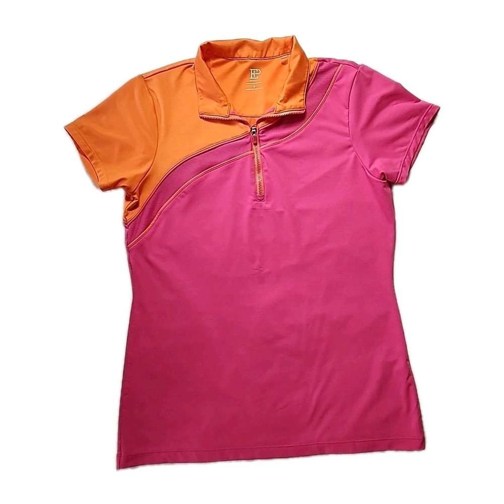 EP New York Women's Small Short Sleeve Golf Athletic Top Pink/Orange 1/4-Zip EUC